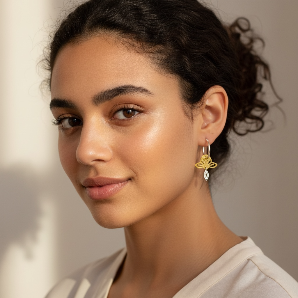 Pavlina Verouki Flower Eyes -  Σκουλαρίκια Κρίκοι Μάτι Μέλισσα