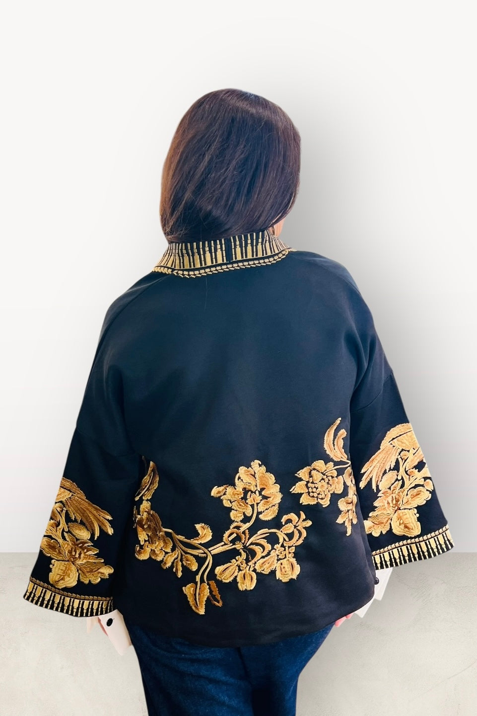 Charizma - Glam Μαύρο Α γραμμή Σακάκι με Χρυσό Κέντημα & Στρας