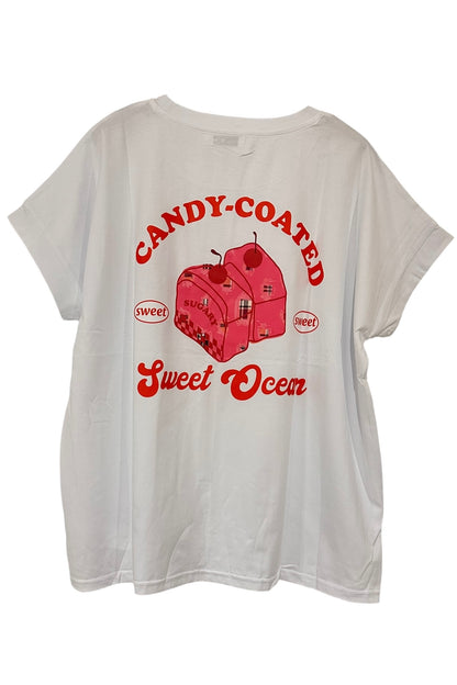 Charizma - Λευκό Μακό T- shirt Oversized Με Στάμπα Candy Coated