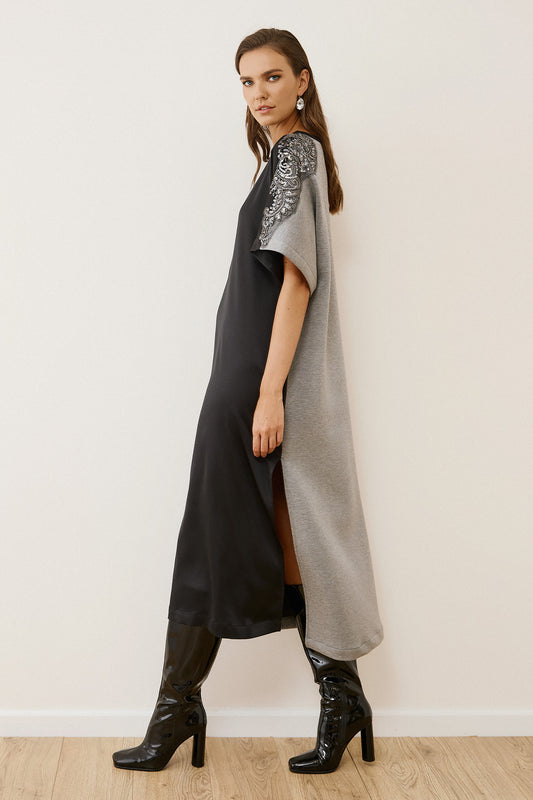 Eighty2 by Figaro - Μακρύ Φόρεμα με Δαντέλα & Πούλιες