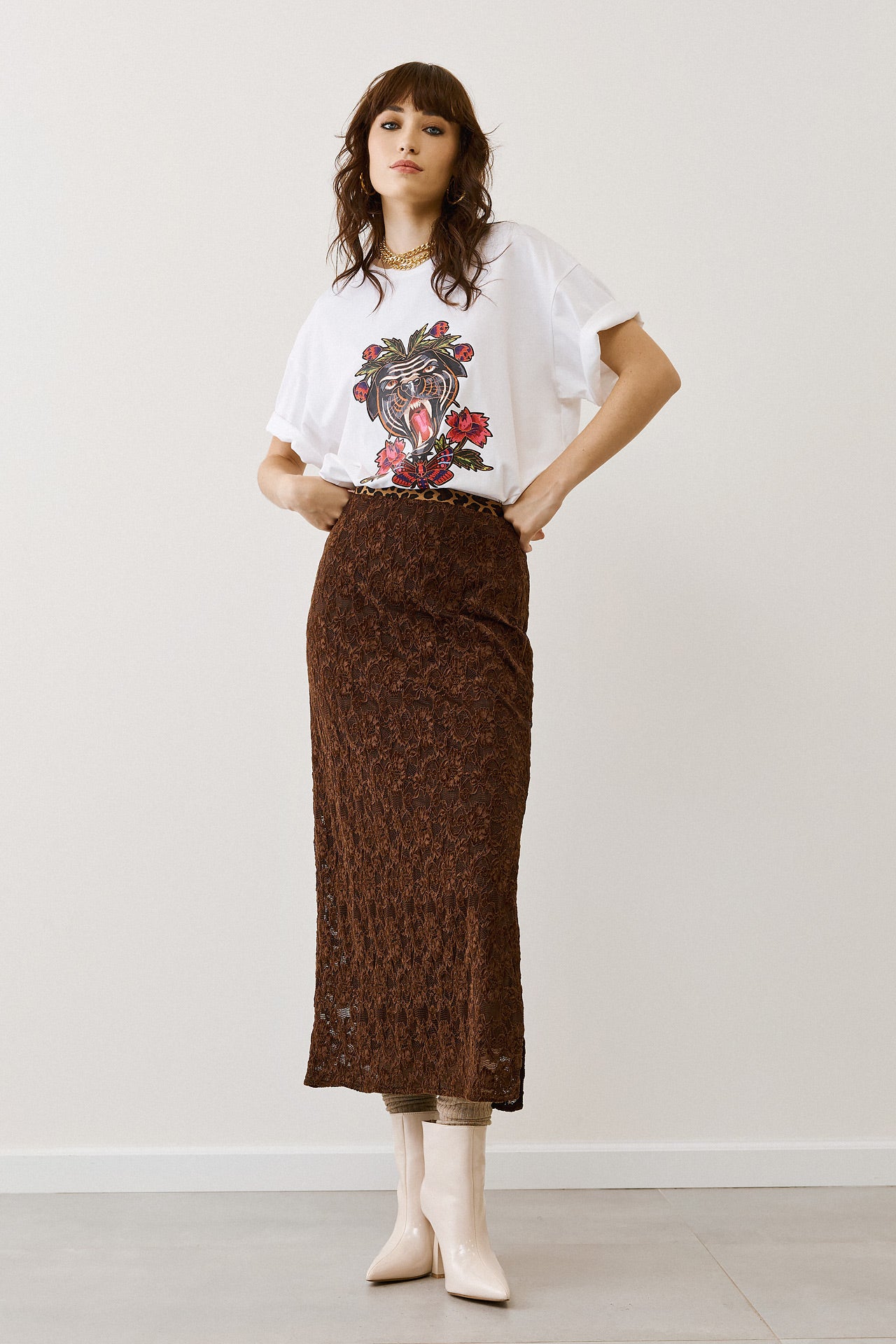 Eighty2 by Figaro - Λευκό Μακό με Animal & Floral Print