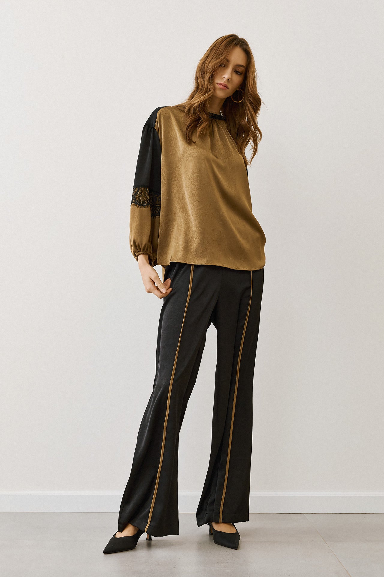 Figaro - Φαρδιά Παντελόνα με Λάστιχο & Λαδί Ρίγα Μπροστά