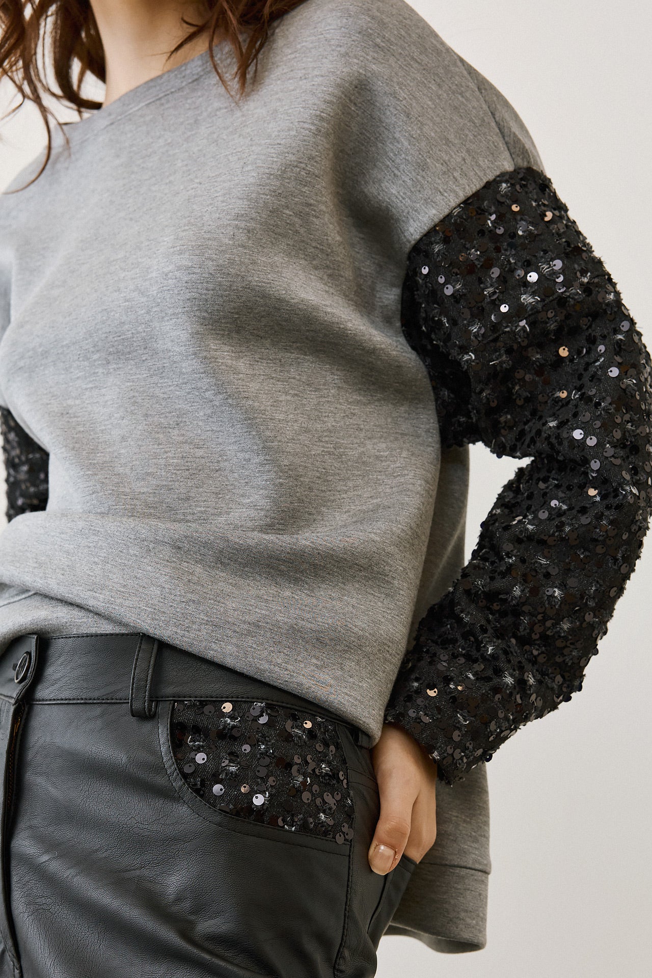 Eighty2 by Figaro - Φούτερ με Τζιν Μανίκια, Παγιέτες και Διακοσμητικά Κουμπιά