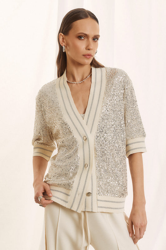 Figaro - Ζακέτα με Παγιέτες & V-Λαιμόκοψη