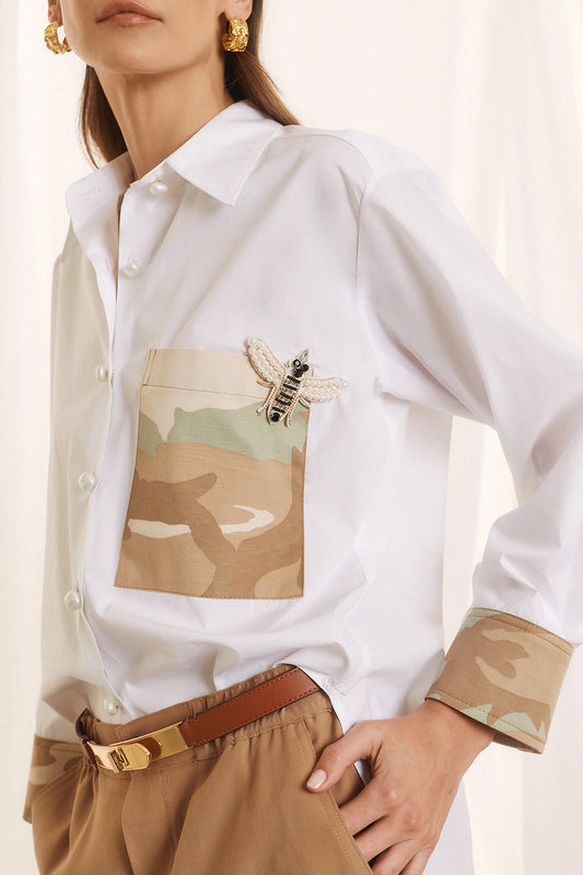 Eighty2 by Figaro - Πουκάμισο Camouflage με Πέρλα Κουμπιά & Διακοσμητική Μέλισσα