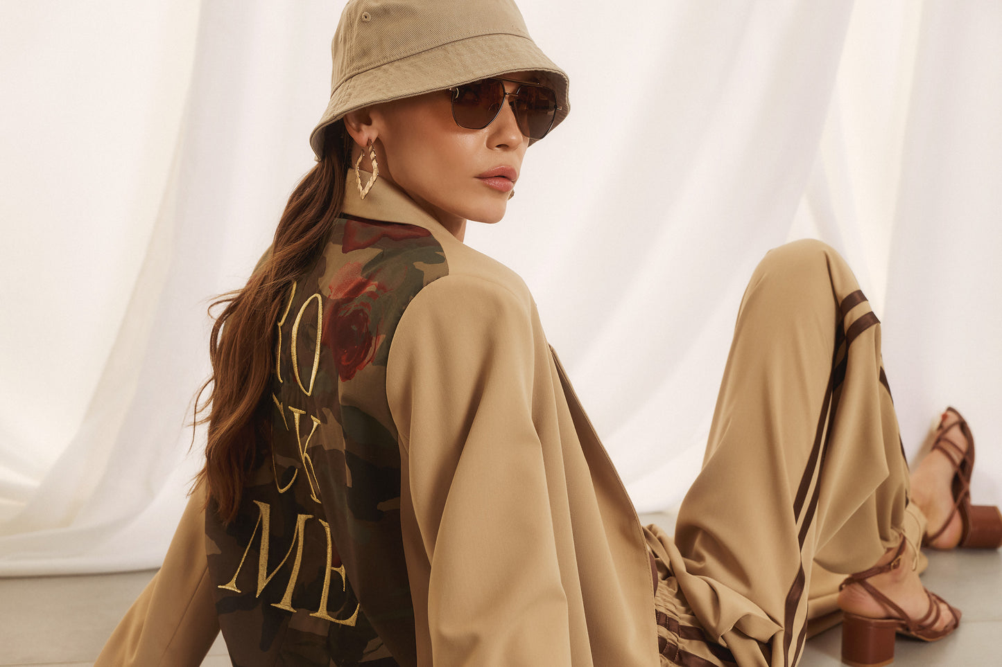 Eighty2 by Figaro - Σακάκι Δίχρωμο με Camouflage Πλάτη & Χρυσό Κέντημα “Rock Me”