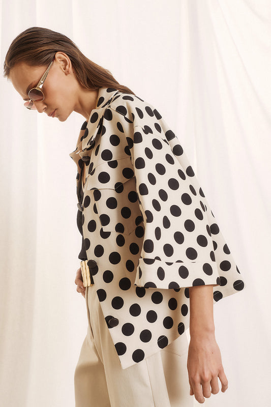 Figaro - Σακάκι με Πουά Print σε Άνετη Γραμμή και Κοντό Μανίκι