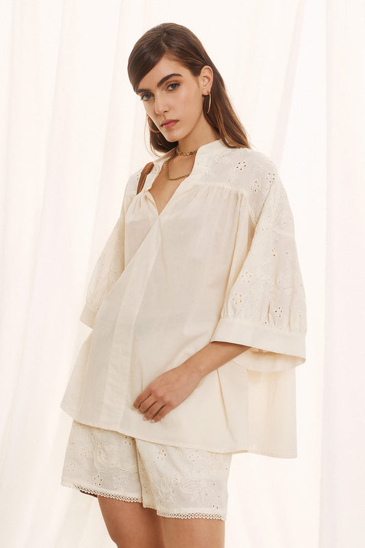 Eighty2 by Figaro - Πουκάμισο Α-Γραμμής με Κοντό Μανίκι, Κέντημα & Στρας