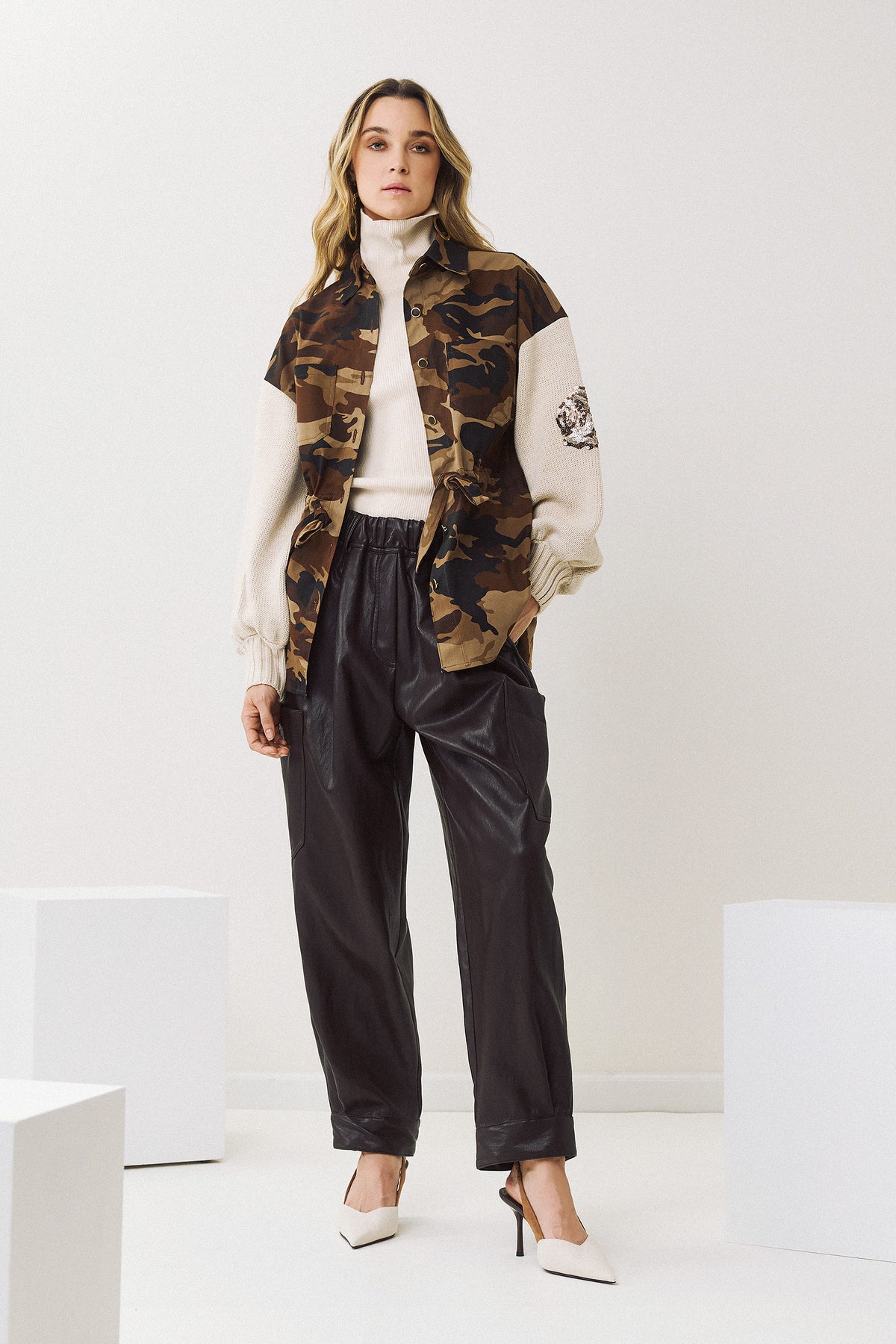 Eighty2 by Figaro - Overshirt Παραλλαγής με Πλεκτά Μανίκια & Παγιέτες