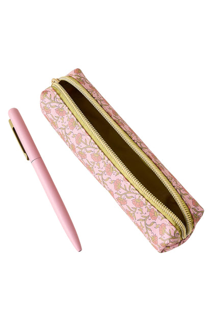 Designworks A Dopo Pink Vintage Floral – Σετ Στυλό & Θήκης από Vegan Leather