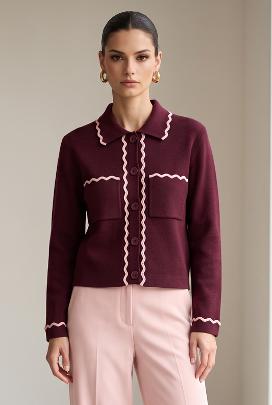 An'ge - Valiano Al Malaga Πλεκτή Ζακέτα με Γιακά & Ανάγλυφες Λεπτομέρειες