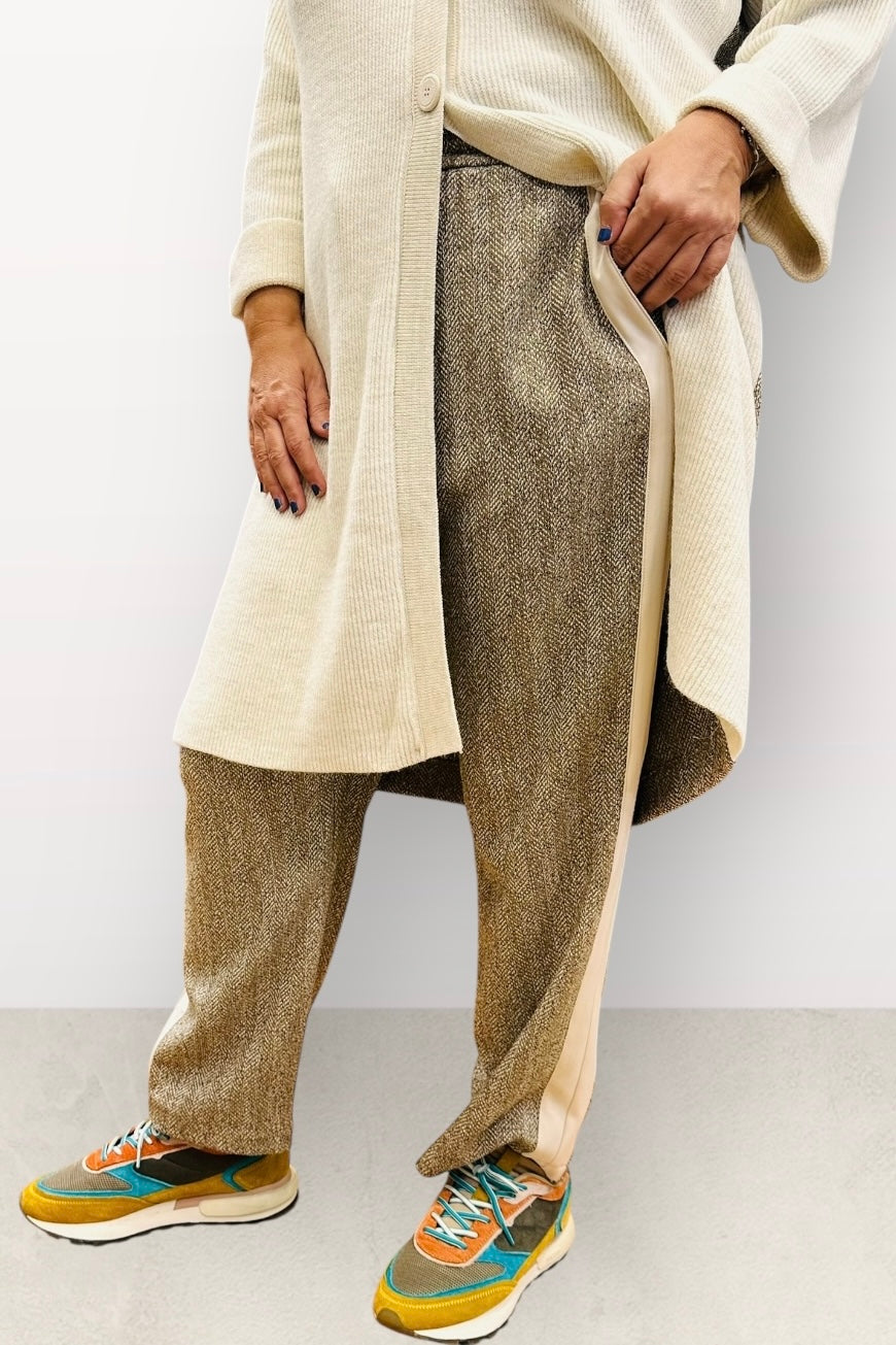 Figaro - Ψηλόμεσο Μπεζ Ψαροκόκαλο Παντελόνι με Ρίγα στο Πλάι και Λάστιχο