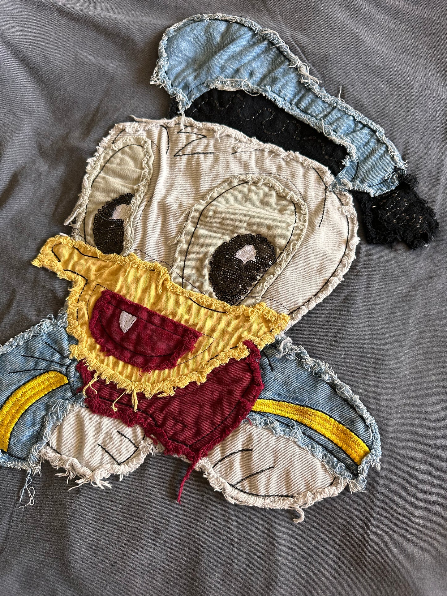 Charizma - Γκρι Oversized Unisex Βαμβακερό T-Shirt Μακό Απλικαρισμένο Σχέδιο Donald Duck