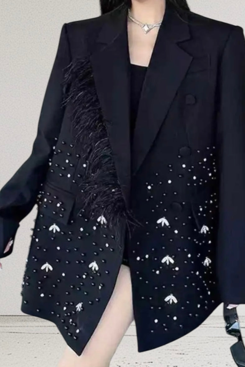 Charizma - Βραδινό Σακάκι Glamour με Παγιέτες & Φτερά