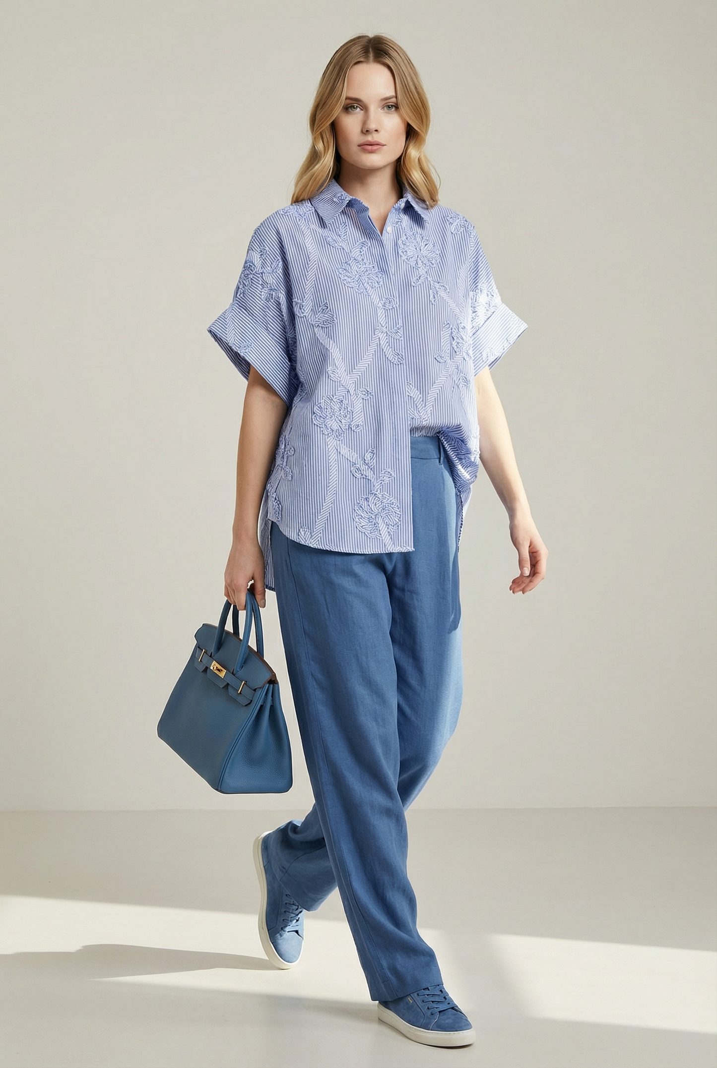 Zeta Otto - Oversized Πουκάμισο με Υφασμάτινα Λουλούδια