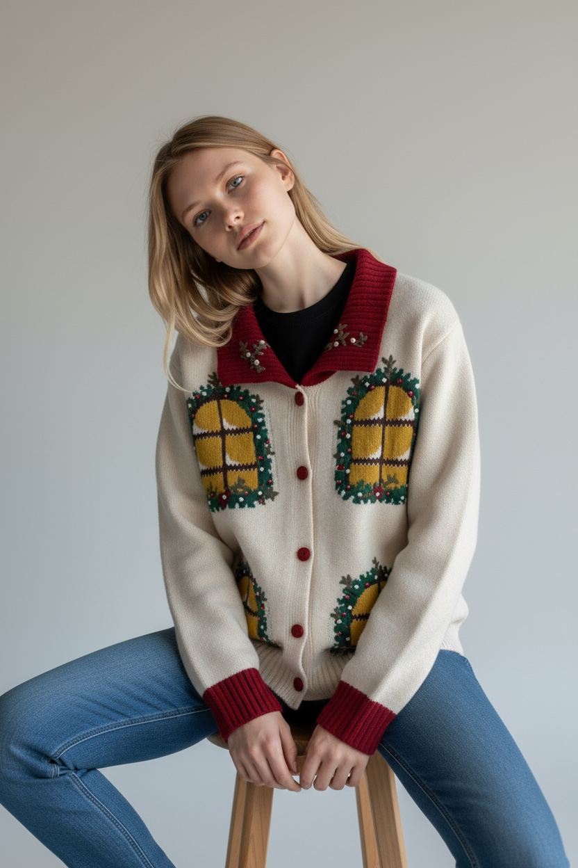 Charizma - Xmas Πλεκτή Κοντή Ζακέτα