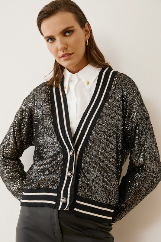 Figaro - Ζακέτα με Παγιέτες & V-Λαιμόκοψη