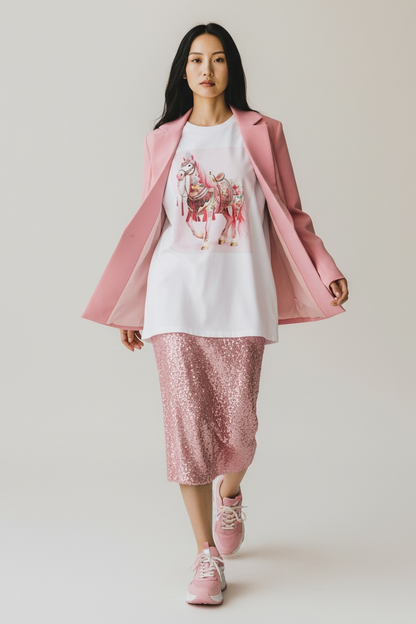 Charizma - Oversized Μακό T-shirt Pink Horse 26