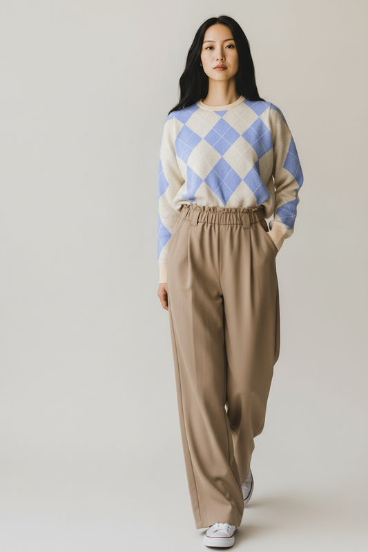 Charizma - Φαρδιά Παντελόνα με Αέρινο Ύφασμα, Τσέπες & Λάστιχο στη Μέση Μπεζ