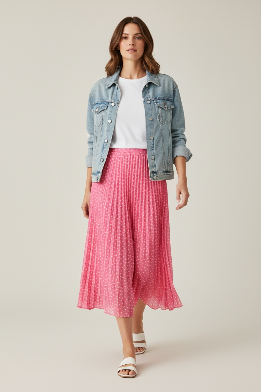 Charizma - Φούστα Πλισέ Πουά Ροζ