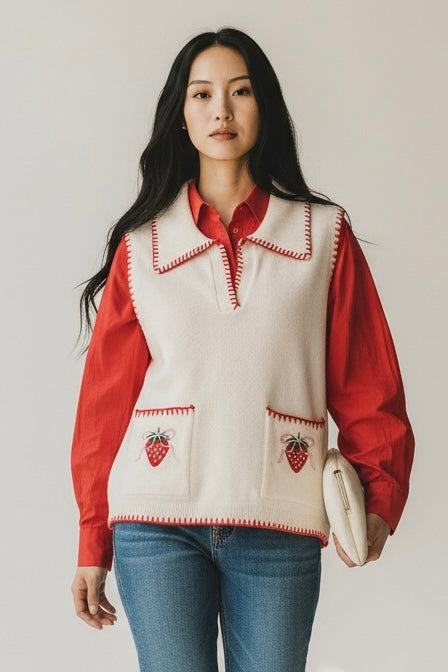 Charizma - Πλεκτή Καζάκα Strawberries Μπεζ