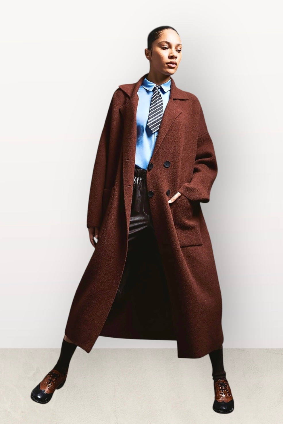 Tailor Made - Πλεκτή Μακριά Ζακέτα με Κουμπιά Καφέ