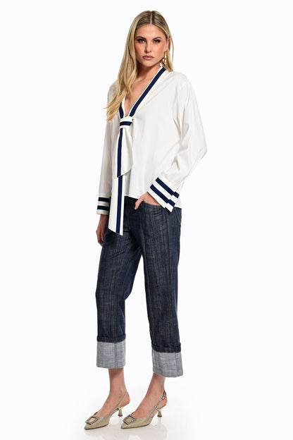 We Coss - Πουκάμισο Navy Chic με Δέσιμο