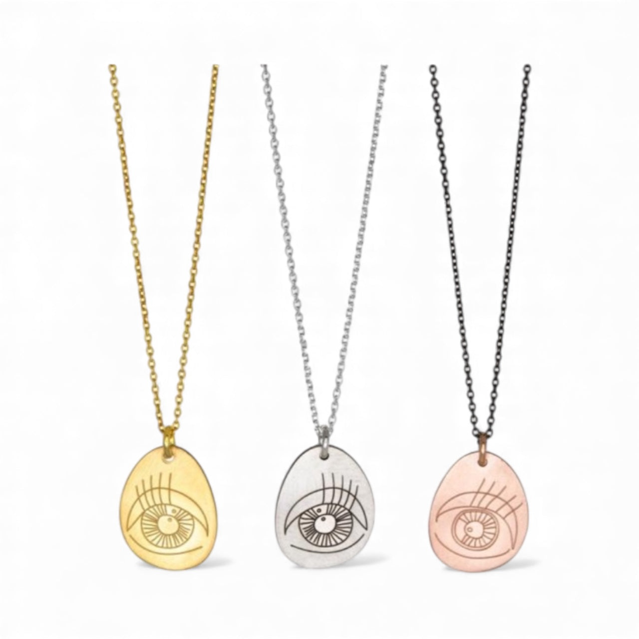 Pavlina Verouki Classic Eyes - Ασημένιο Κολιέ Μεγάλο Βότσαλο Μάτι Χρυσό