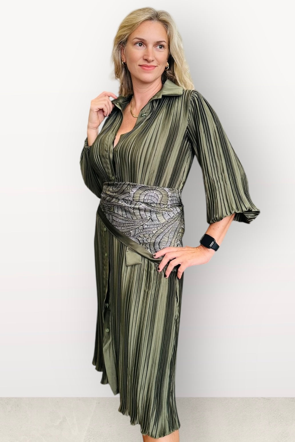 Charizma - Πλισέ Φόρεμα με Κουμπιά & Ζώνη Silky Touch