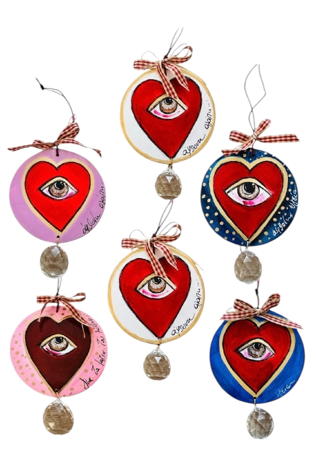 Ψαρόνι - Κεραμική Καρδιά Γούρι Με Κρύσταλλο