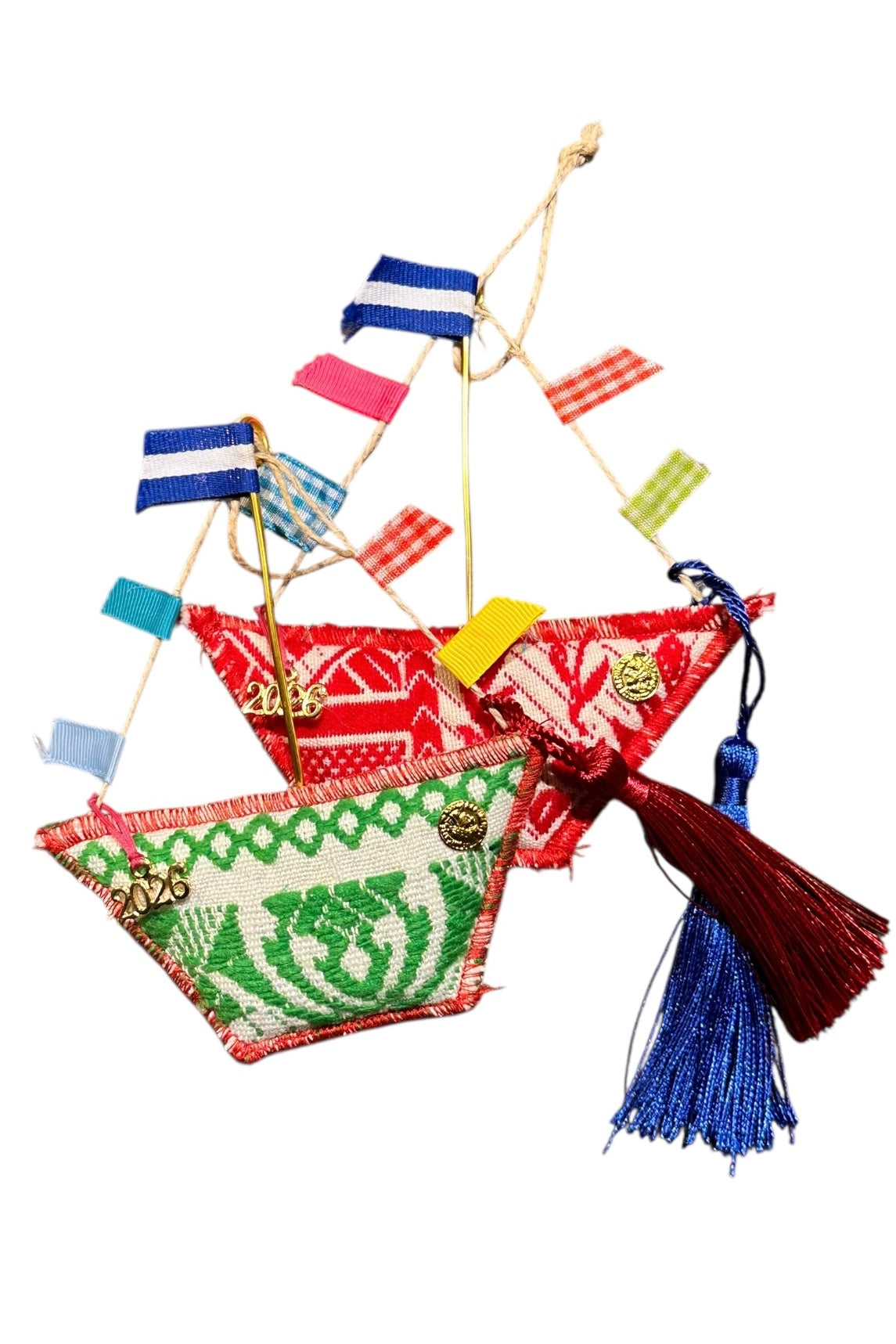 Maria Davilla - Χειροποίητο Καραβάκι από Υφαντό Με Σημαιάκια Πρασινο