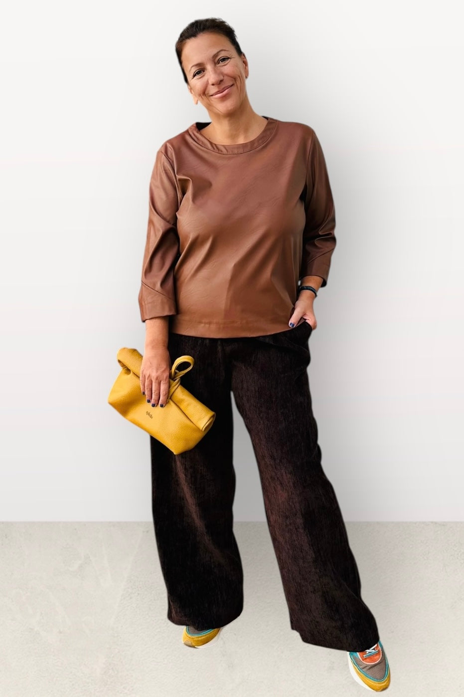 Lumina - Παντελόνι με Λάστιχο Πίσω, Πλαϊνές Τσέπες & Φερμουάρ Καφέ