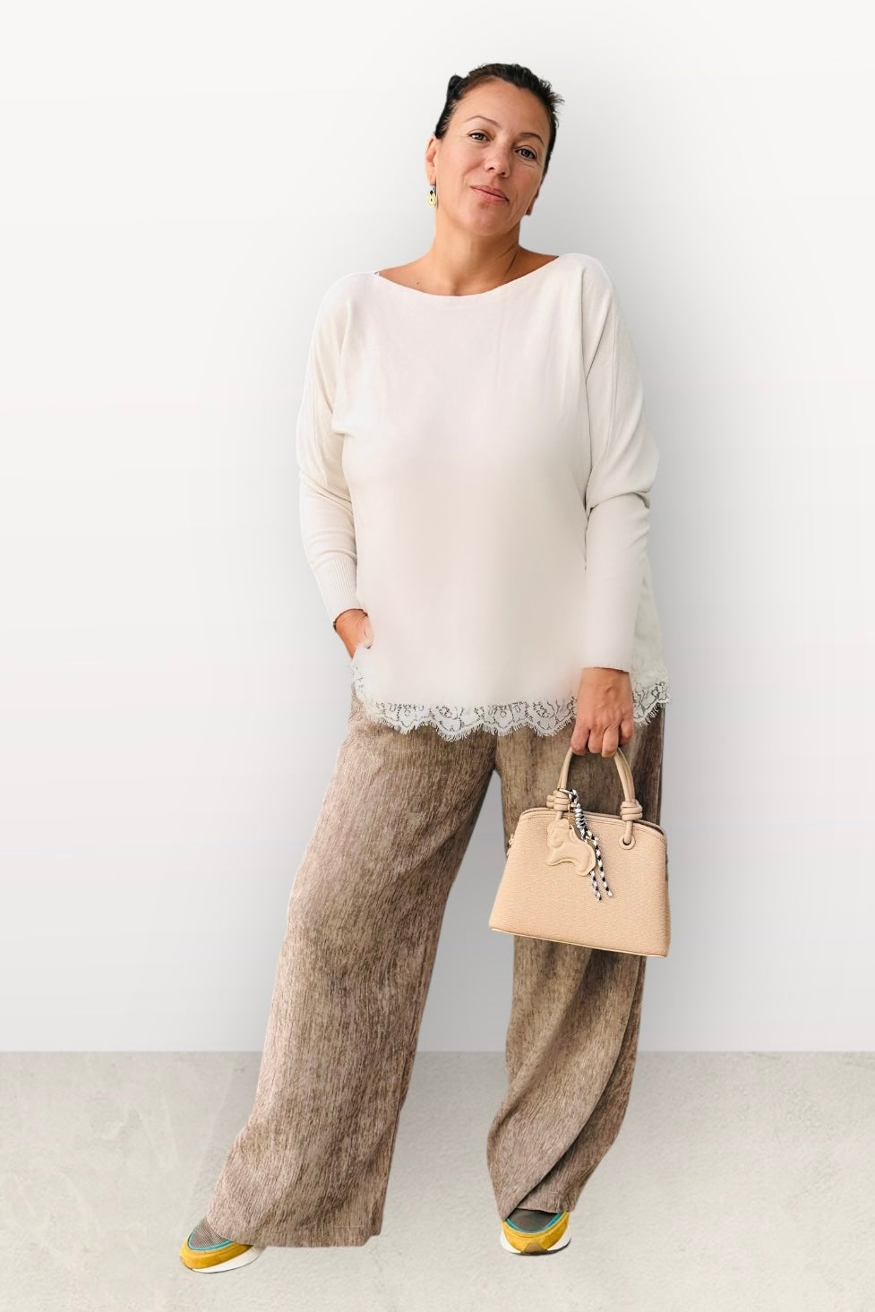 Lumina - Παντελόνι με Λάστιχο Πίσω, Πλαϊνές Τσέπες & Φερμουάρ Μπεζ