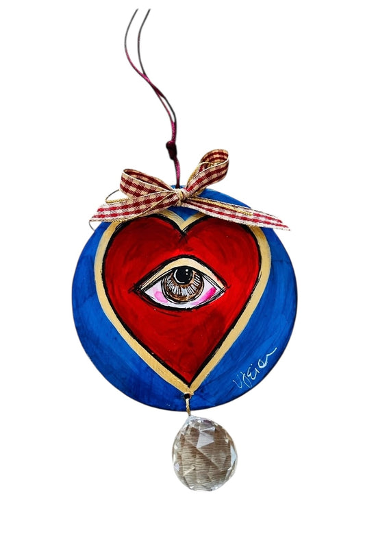 Ψαρόνι - Κεραμική Καρδιά Γούρι Με Κρύσταλλο