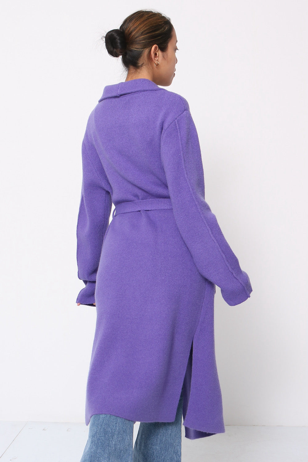 Orlinn - Μωβ Ζακέτα Midi με Τσέπες, Ζώνη & Σκισίματα στο Πλάι