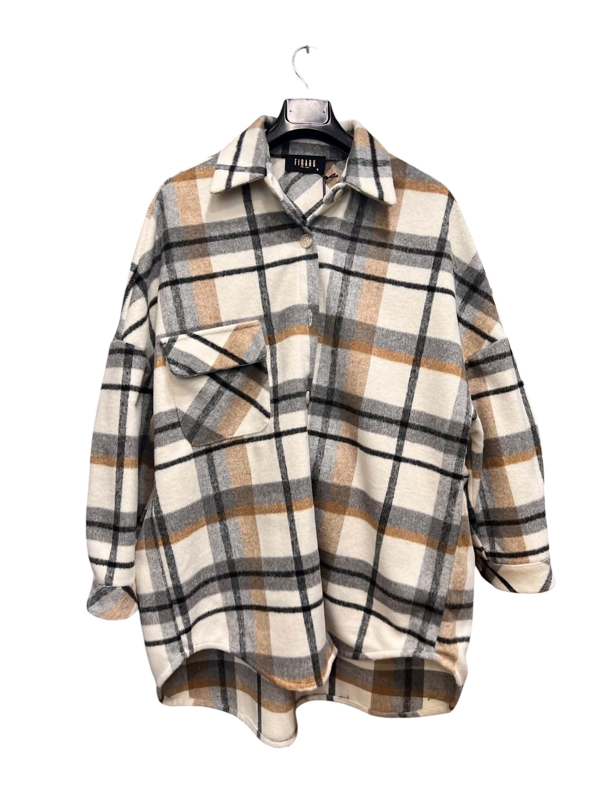 Figaro - Καρό Overshirt Jacket με Τσέπες σε Εκρού, Γκρι & Camel