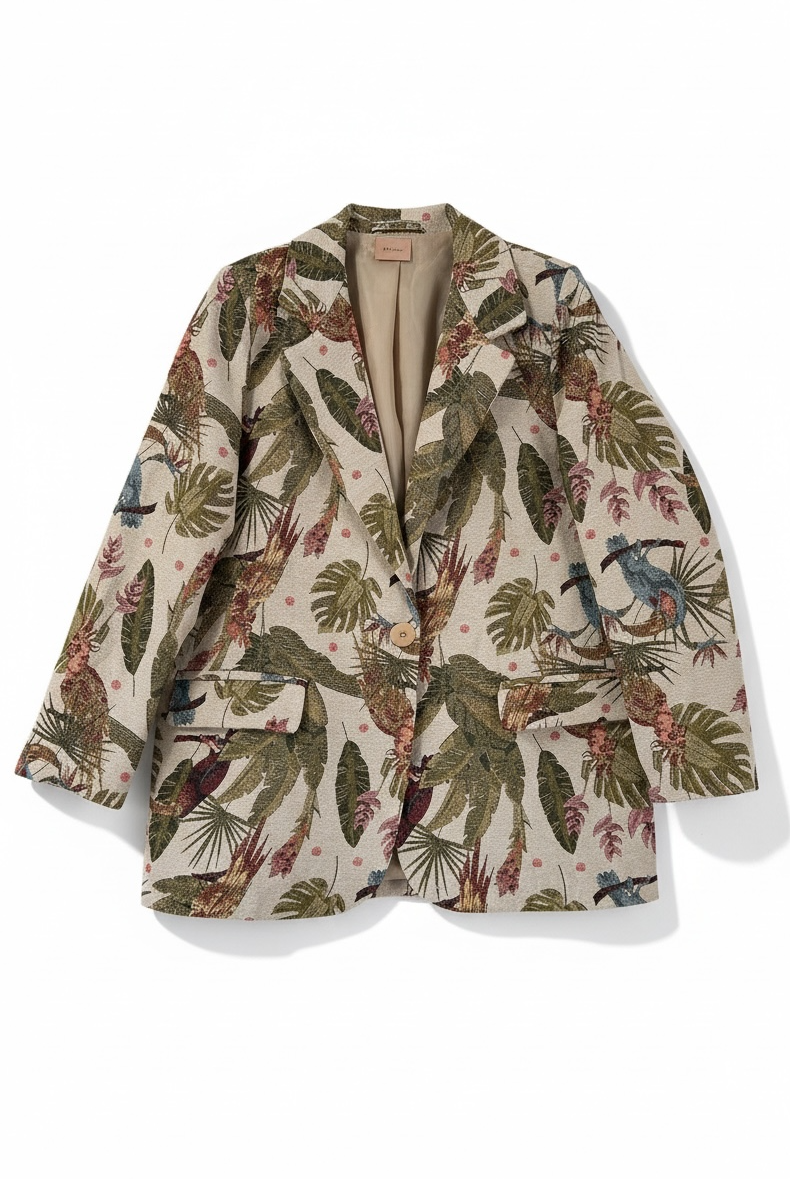 Zeta Otto - Μπροκάρ σακάκι με πέτο & στενή εφαρμογή με θέμα Ζούγκλα