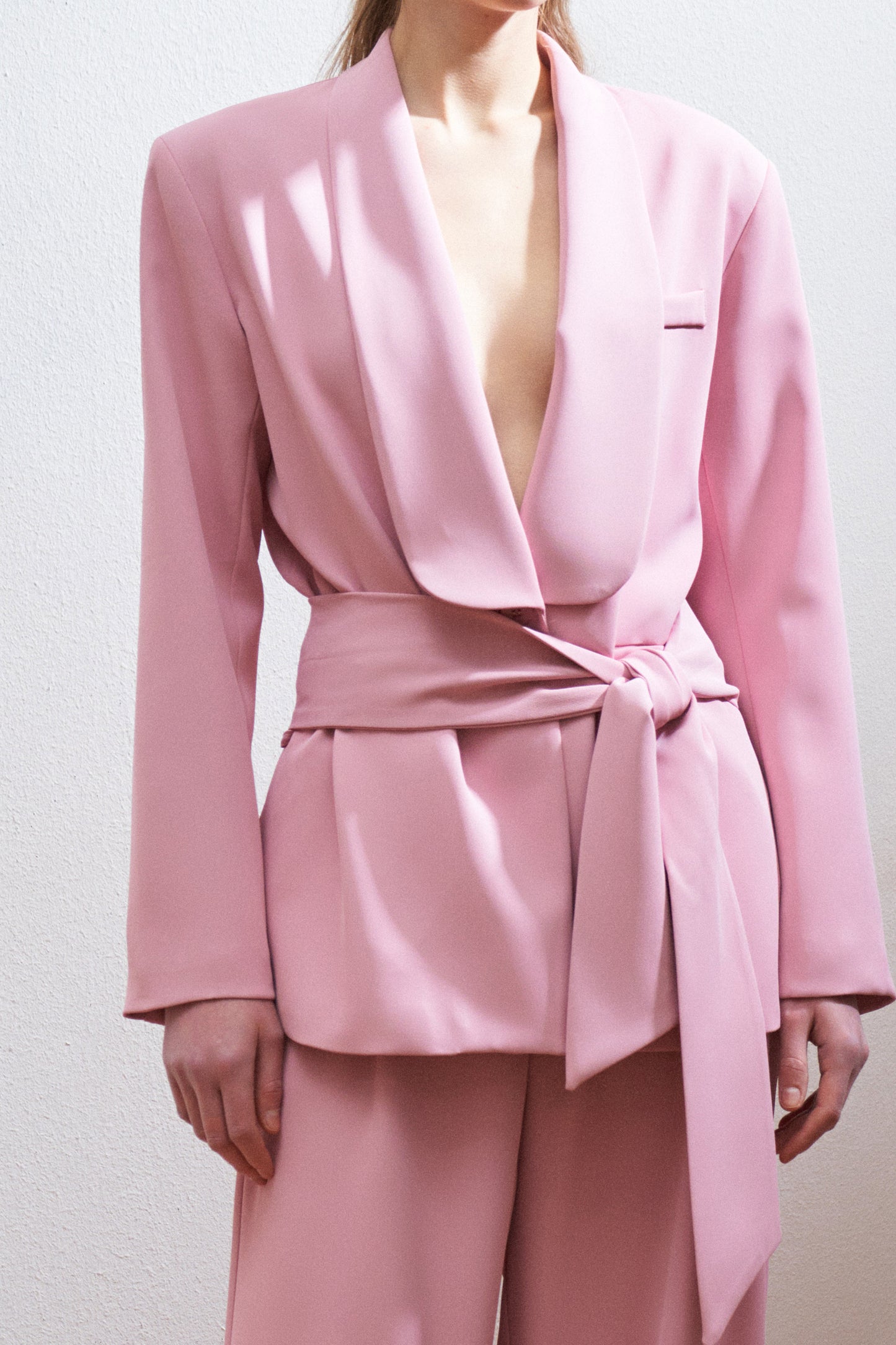 Lumina - Σακάκι με Ζώνη και Βάτες Παστέλ Ροζ