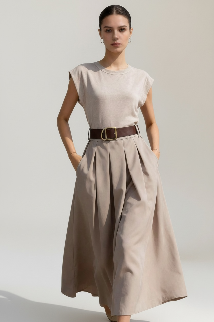 Charizma - Φούστα Μακριά Με Πιέτες Εκρού