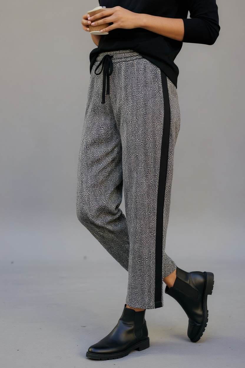 Figaro - Ψηλόμεσο Μαύρο Ψαροκόκαλο Παντελόνι με Ρίγα στο Πλάι και Λάστιχο