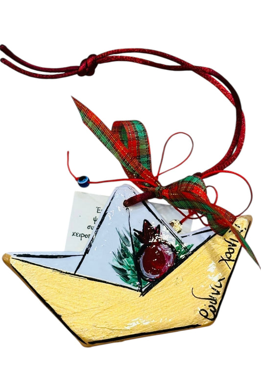 Ψαρόνι - Κεραμικό Γούρι Μικρό Καραβάκι Ρόδια Χρυσό