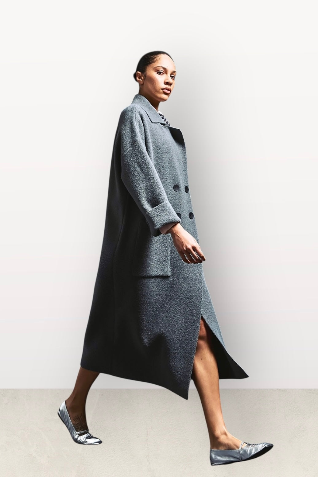 Tailor Made - Πλεκτή Μακριά Ζακέτα με Κουμπιά Γκρι