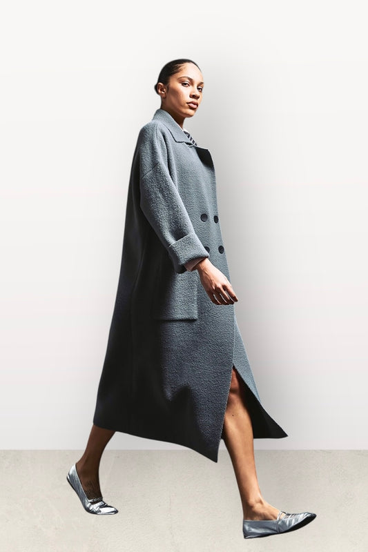 Tailor Made - Πλεκτή Μακριά Ζακέτα με Κουμπιά Γκρι