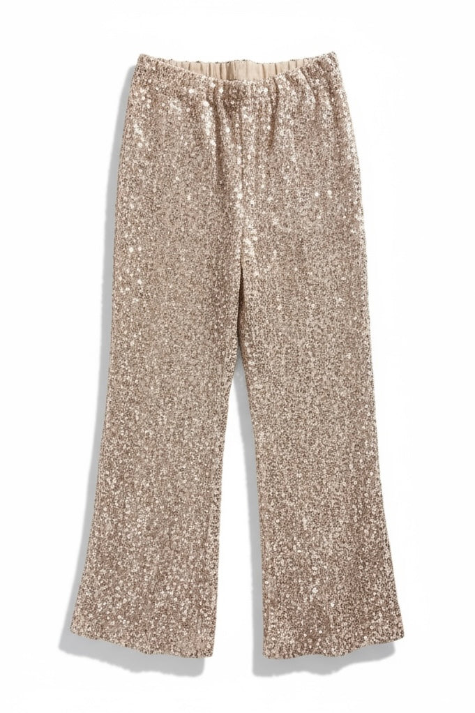 Charizma - Βελούδινη Παντελόνα με Παγιέτες & Ελαστική Μέση Μπεζ