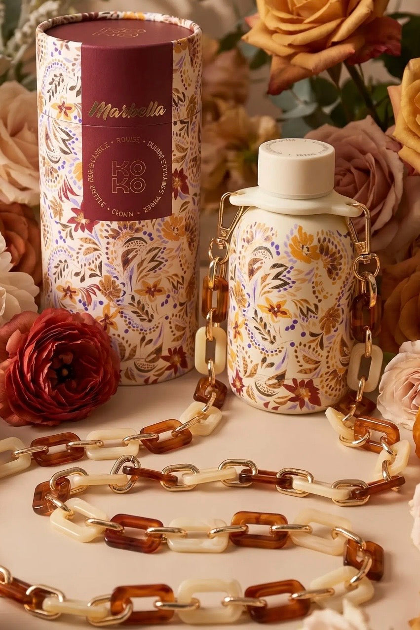 Yoko - Ισοθερμικό Μπουκάλι Marbella Blush 350ml με Διακοσμητική Αλυσίδα Gift Box