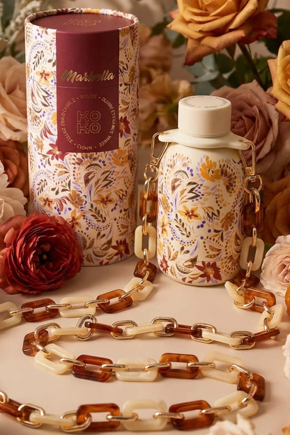 Yoko - Ισοθερμικό Μπουκάλι Marbella Blush 350ml με Διακοσμητική Αλυσίδα Gift Box