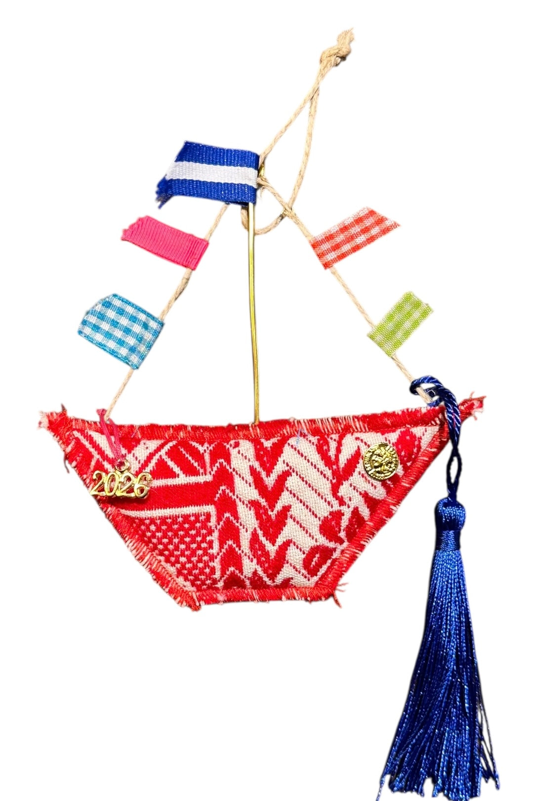 Maria Davilla - Χειροποίητο Καραβάκι από Υφαντό Με Σημαιάκια Κόκκινο