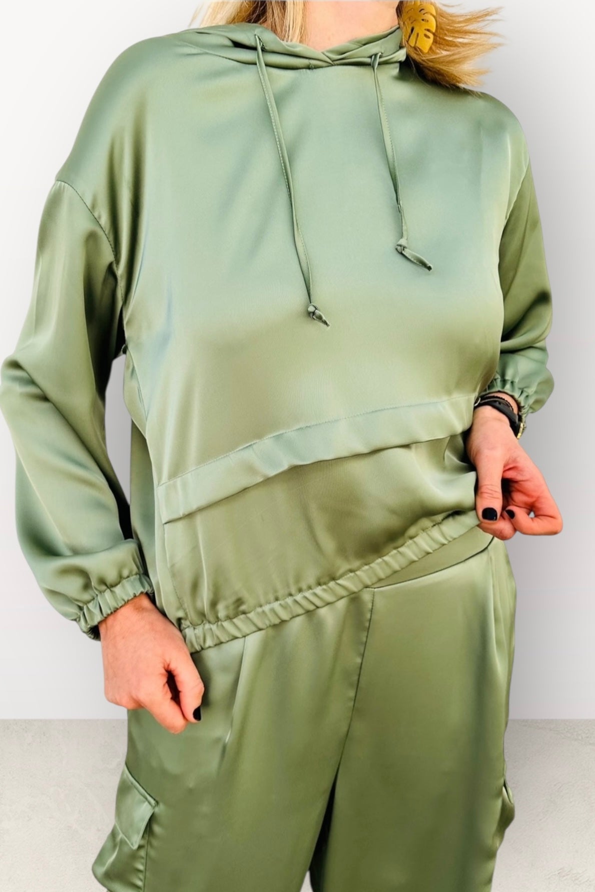 Cache Cache - Σετ Μπλούζα Σατέν Με Κουκούλα & Παντελόνα Με Τσέπες Khaki