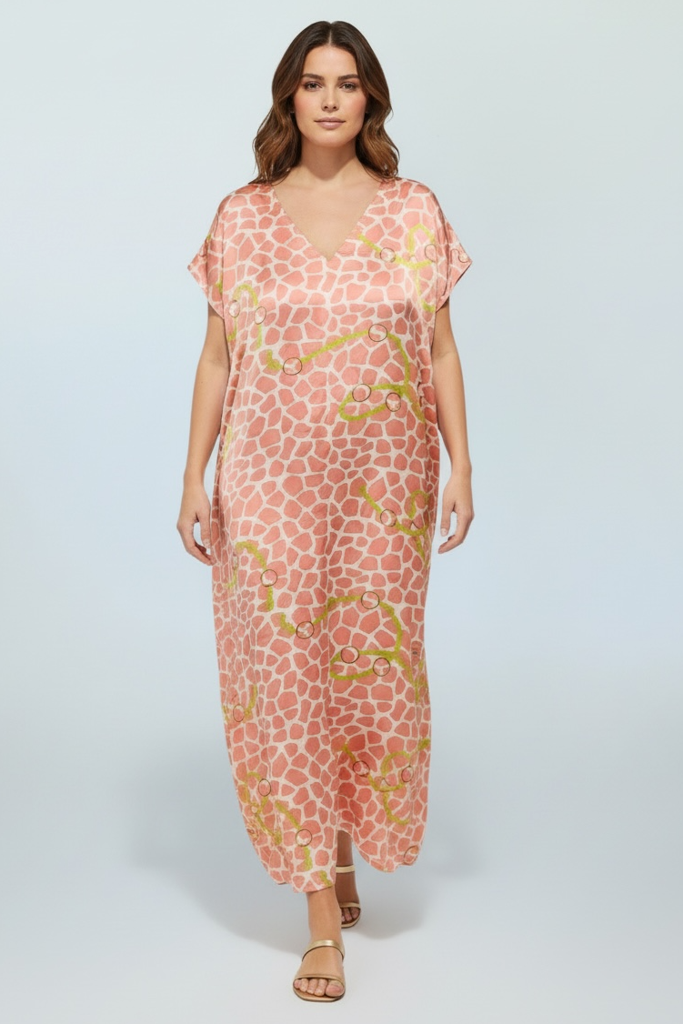 Anlyta - Oversized Καφτάνι Silk Touch  Pop Cheetah Pink