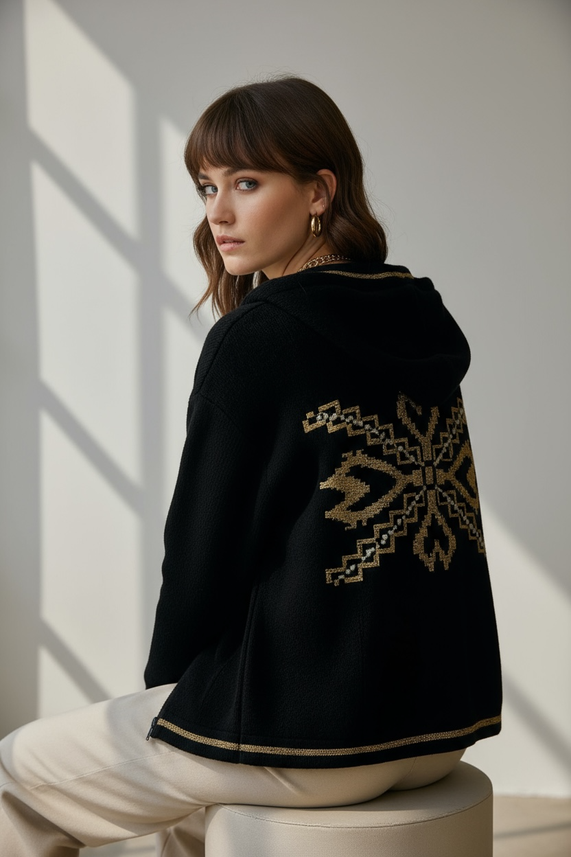 Figaro - Πλεκτή Κοντή Ζακέτα Hoddie Knit Μαύρο